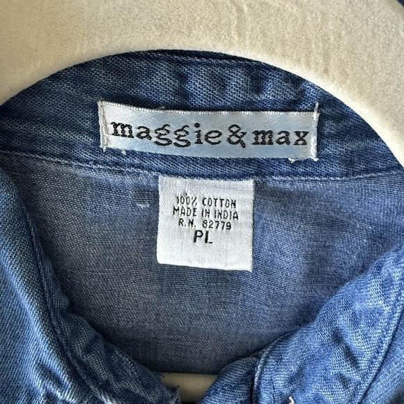 Maggie&Max Denim Shirt Embroidered Fall Leaves Harvest Boxy PL Button‎ Front - Picture 2 of 6